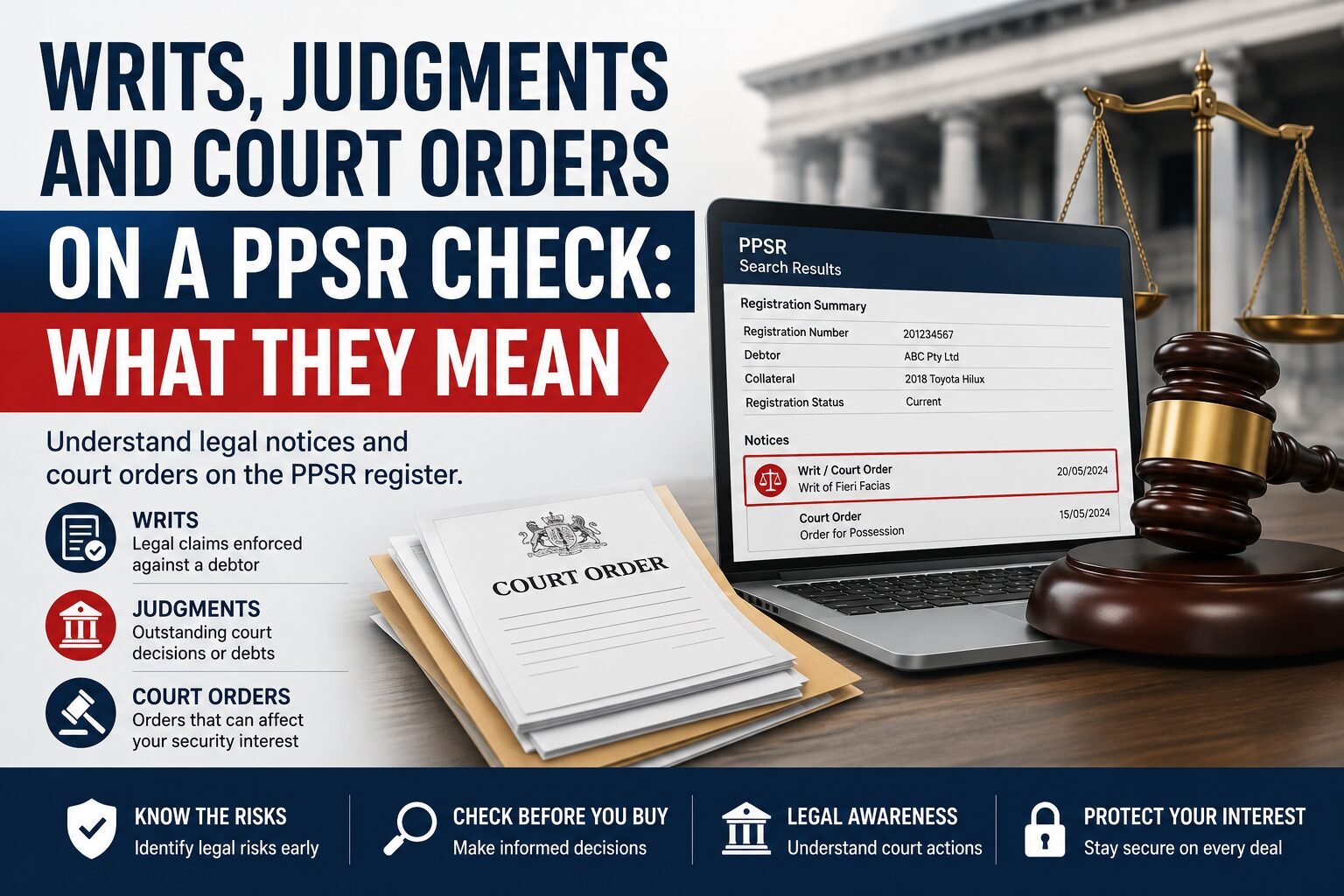 Writs, Judgments and Court Orders on a PPSR Check: What They Mean